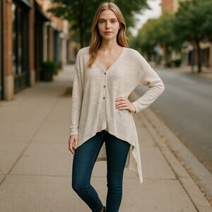 Free People Boho Hippie Oversized TGIF Marled High Low Cardigan Sweater Size XS